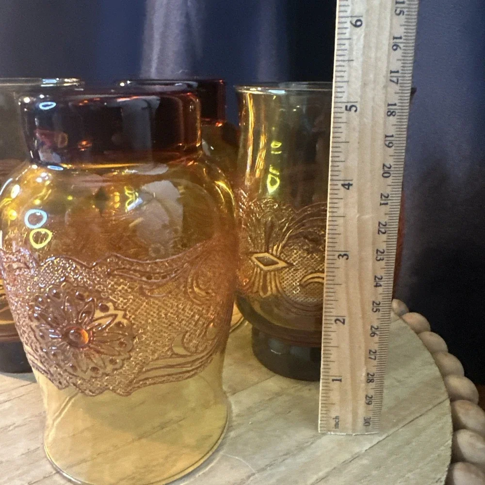 Vintage Libbey Americana Amber Lace Tumbler - Set of 4